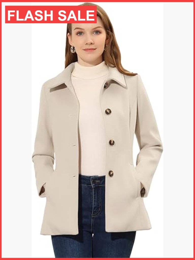 Womens Work Winter Pea Coat Single Breasted Point Collar Overcoat